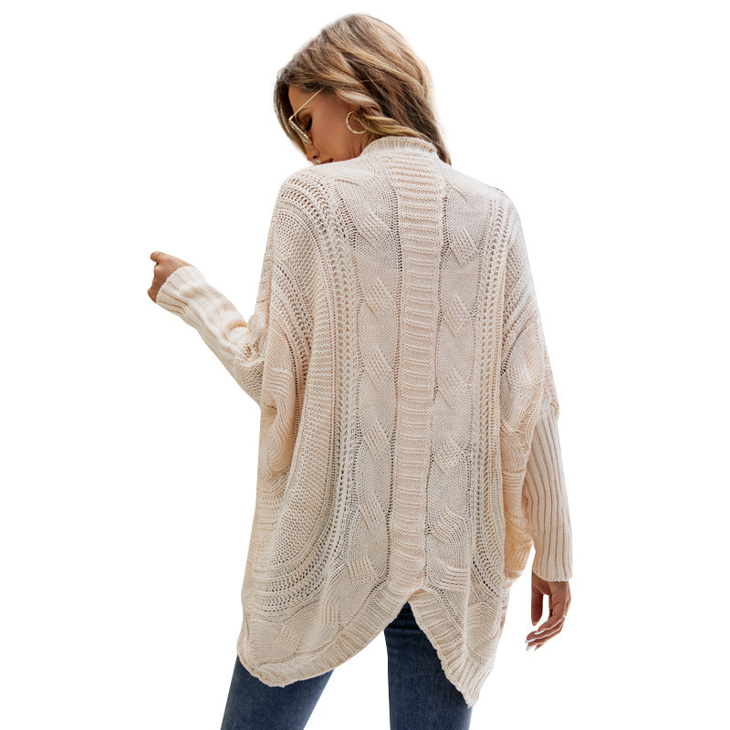 Elegant Knitted Coat Autumn and Winter Solid Color Irregular Shawl Twisted Batwing Sleeve Sweater Cardigan