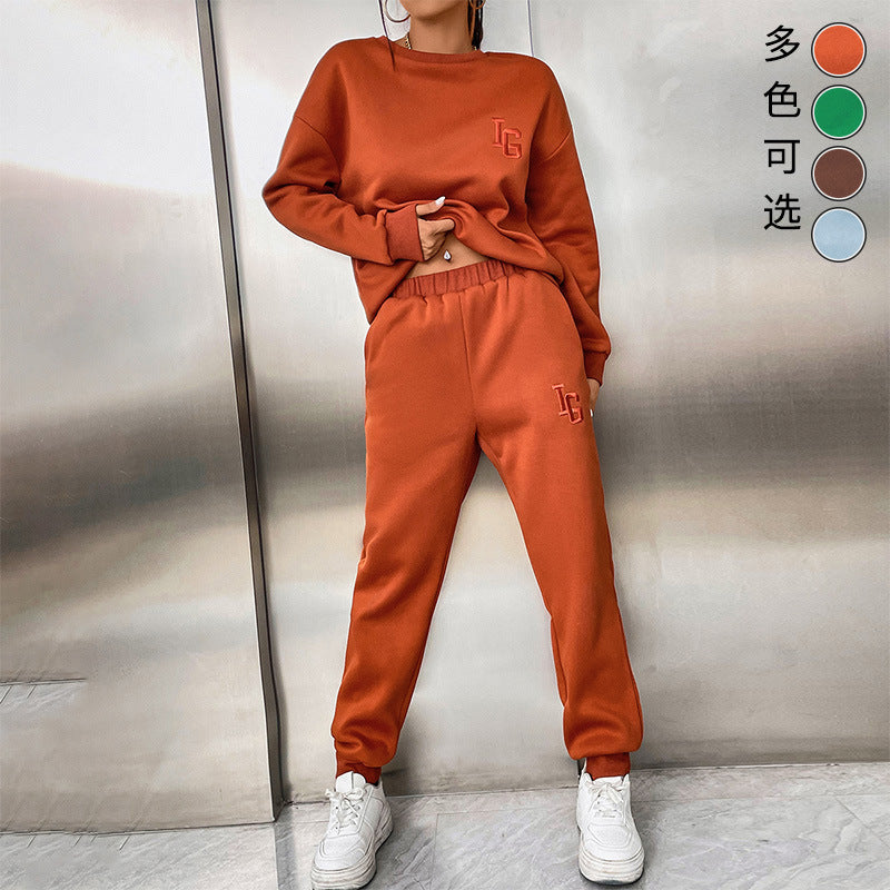 Casual round Neck Slim-Fit Solid Color Women's Basic Sweater Suit Autumn