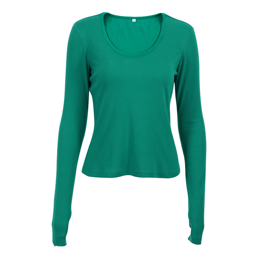 All-Match Knitted Long-Sleeved Bottoming Shirt Christmas Slim Top Klein Blue T-shirt for Women