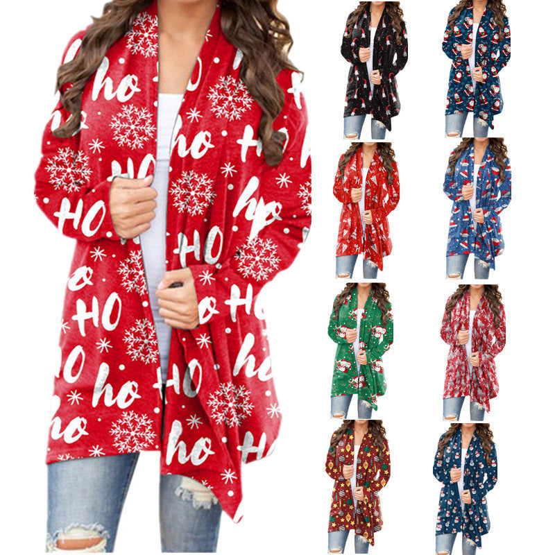 Christmas Printed Casual Long-Sleeved Cardigan for Women