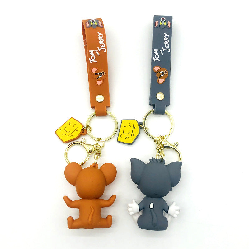 Cartoon Anime Tom Jerry Keychain Creative Cat and Mouse Epoxy Key Chain Men and Women Couple Pendant