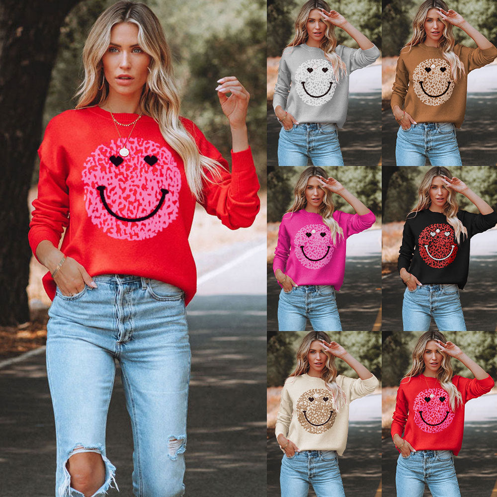 Women's New Love Valentine's Day round Neck Sweater Women's European and American Large Size Halloween Sweater