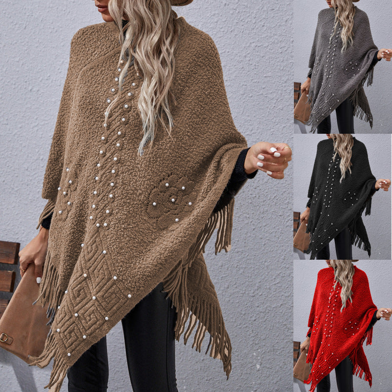 Women's Irregular Beaded Tassel Shawl Sweater