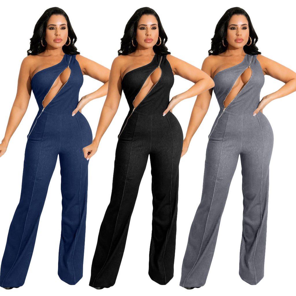 Women's Night Club Style Fashion Casual Street Zipper Jumpsuit