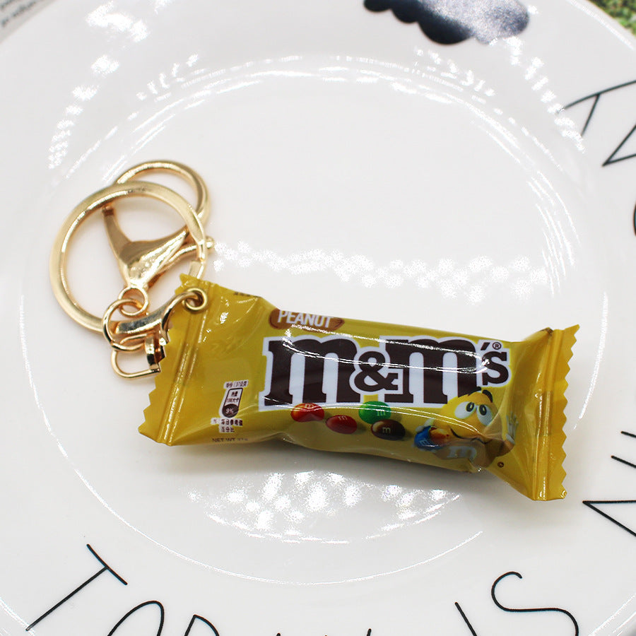 Candy Toy Simulation M Bean Keychain Creative Candy Chocolate Chocolate Fun M Bean Pendant Decoration Decoraive Hangings