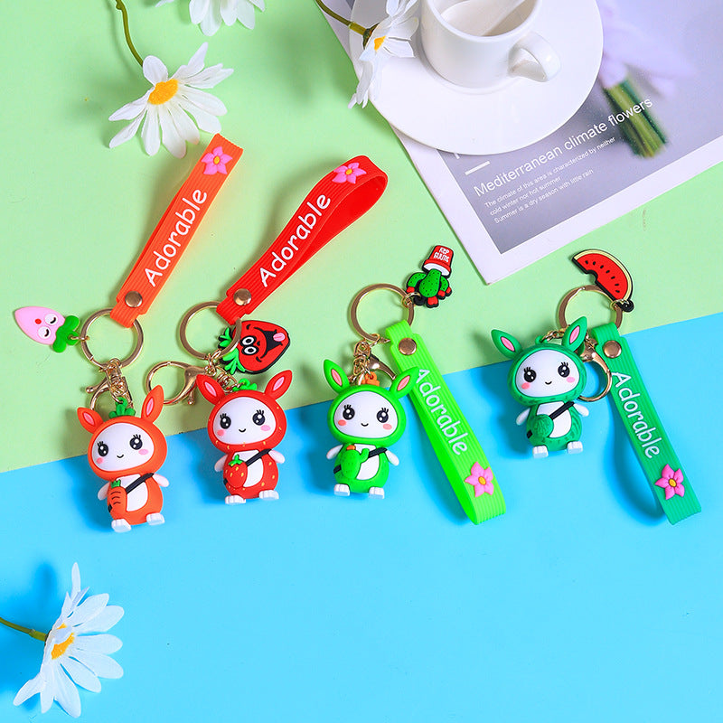 Cute Fruit Rabbit Keychain Pendant Cartoon Epoxy Doll Couple Bags Ornament Gifts Ornament