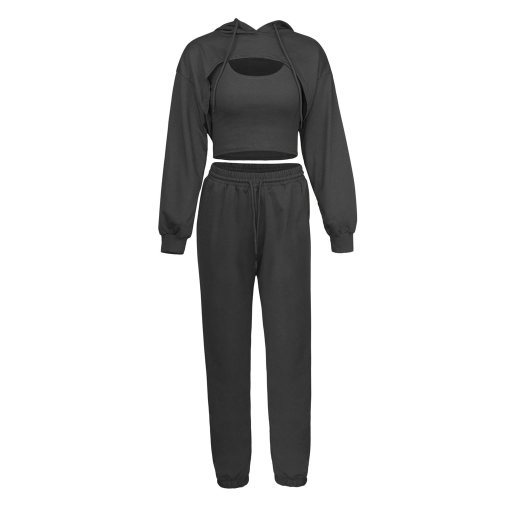 2022 Women's Spring Hoodie Loose Vest Sweatshirt and Sweatpants Sports Slow Running Three-Piece Suit