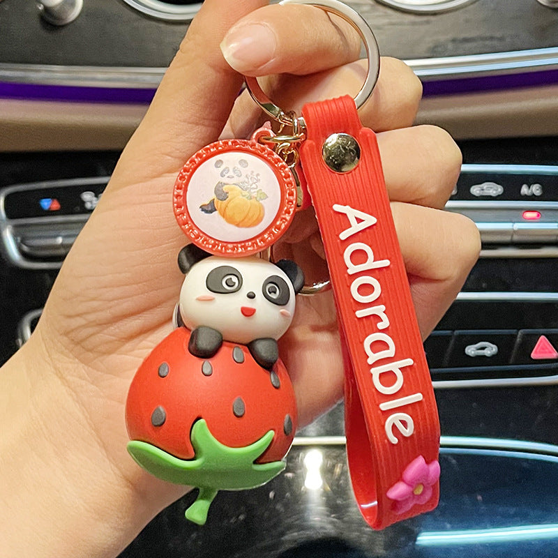 Epoxy Fruit Panda Cute Key Pendant Cartoon Doll Creative Gift Couple Bags Ornaments Purchase