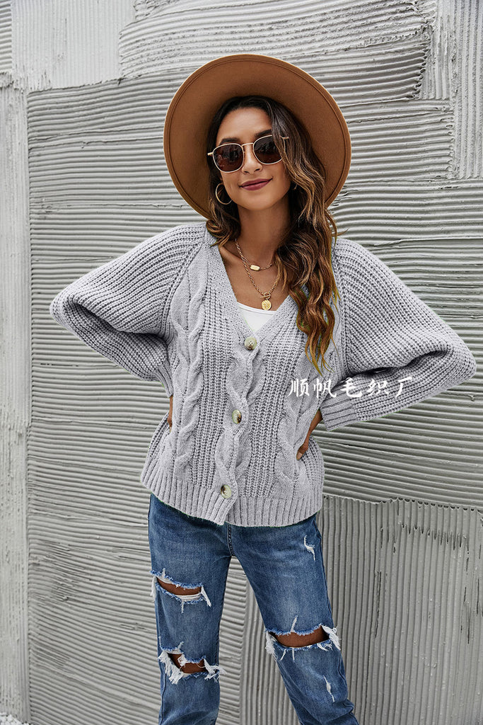 Women's Sweater Button Twist Decoration Oversized Knit V-neck Cardigan Coat