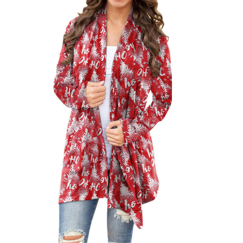 Christmas Printed Casual Long-Sleeved Cardigan for Women