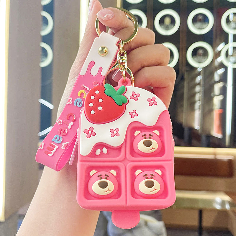 Ice Cream Strawberry Bear Silicone Sorbet Coin Purse Keychain Pendant Hello Kitty Doll Schoolbag Ornaments