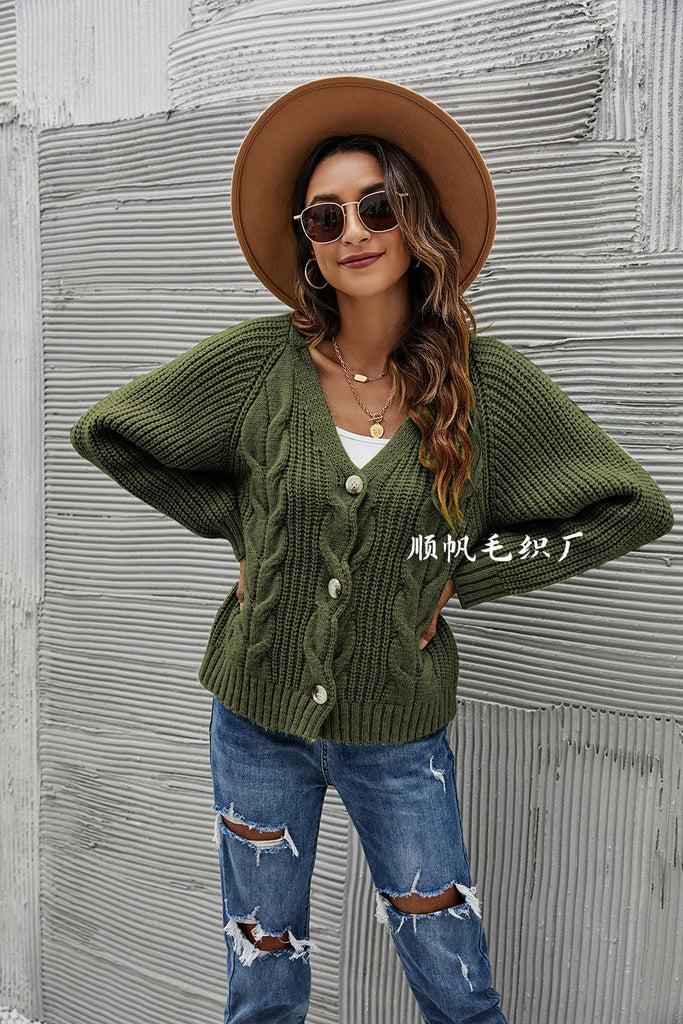 Women's Sweater Button Twist Decoration Oversized Knit V-neck Cardigan Coat