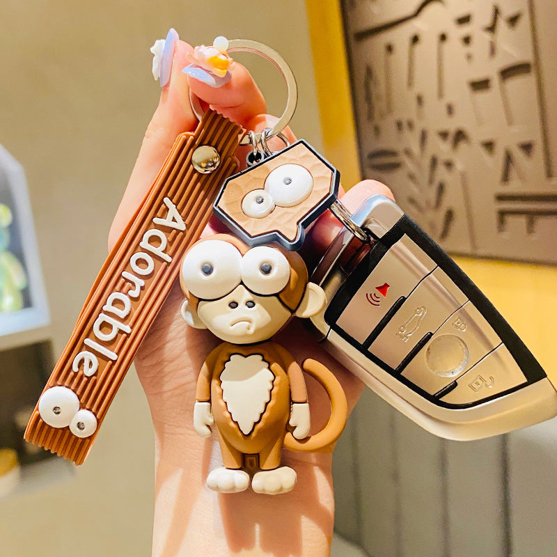 Creative Funny Cute Cartoon Ugly and Cute Eye-Popping Doll Keychain Car Shape School Bag Pendant Small Gift Wholesale Pair