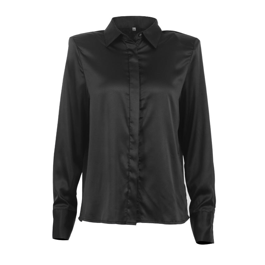 European and American Satin Shirt Draping Ice Silk Lapel Shirt Commuter Fashionable All-Matching Cardigan Women's Clothing