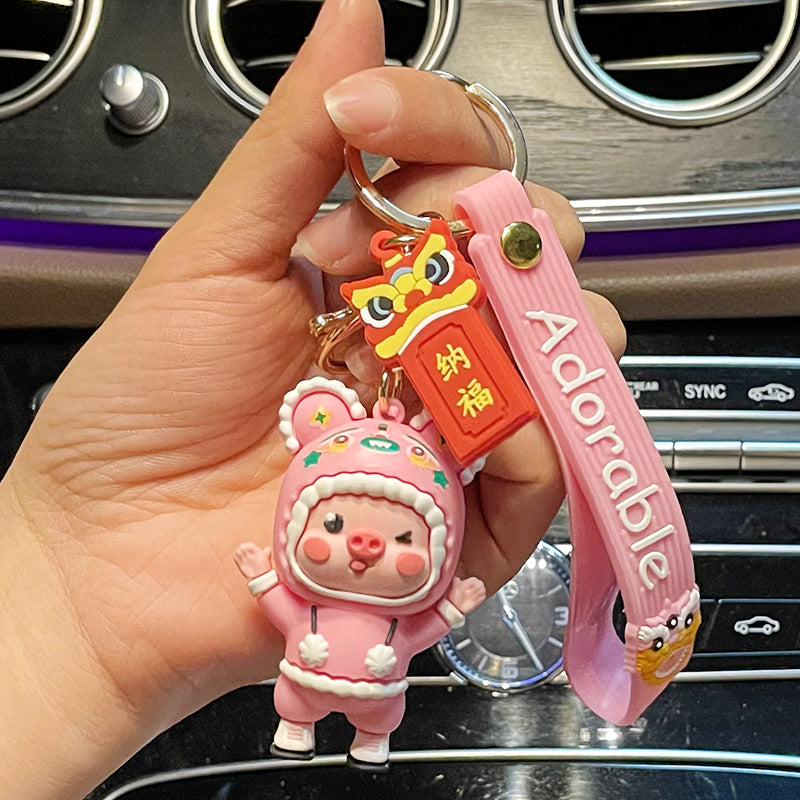 Epoxy Festive Lion Dance Cow Keychain Pendant Creative Cartoon Festival Gift Lovely Bag Ornament Gifts