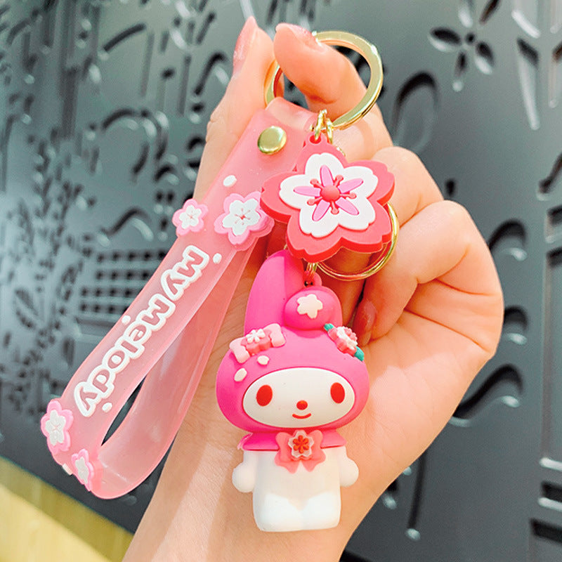 Creative Epoxy Sanrio Cherry Blossom Season Keychain Pendant Cute Cartoon Cars and Bags Accessories Small Gift