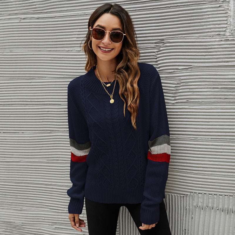 Fashion Loose Pullover Sweater European and American Women's Clothing Loose round Neck Long Sleeve Knitted Sweater