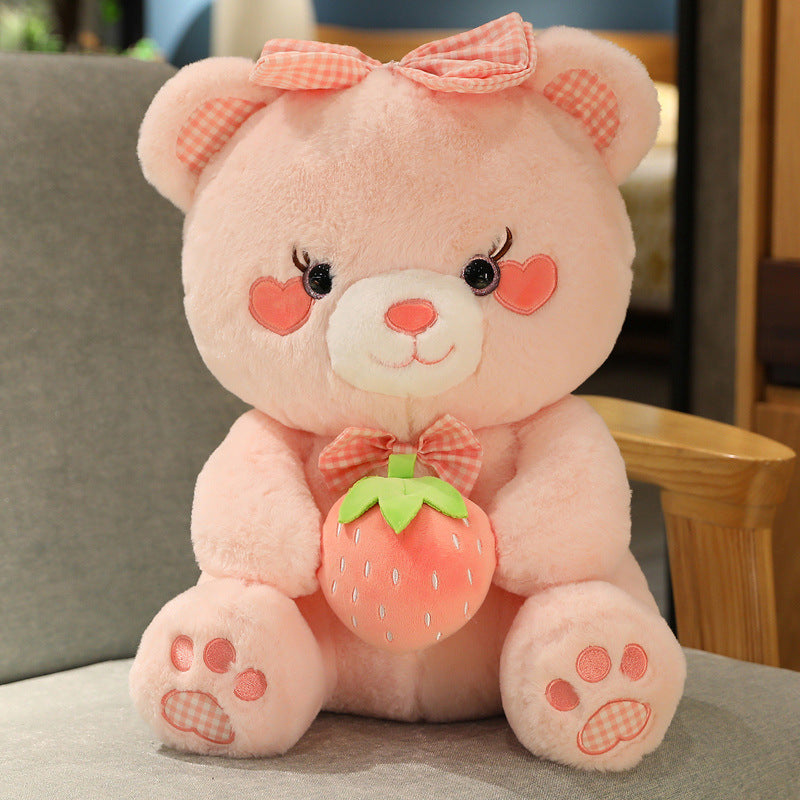 Cute Pink Strawberry Little Bear Doll Large Size Strawberry Bear Stuffed Doll Girls' Bed Children's Day Gift