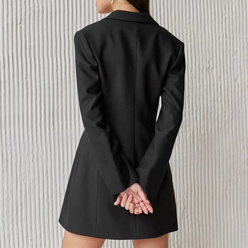 Elegant French Black Suit Skirt Dress Long Sleeve Commuter Design Sense Niche Women