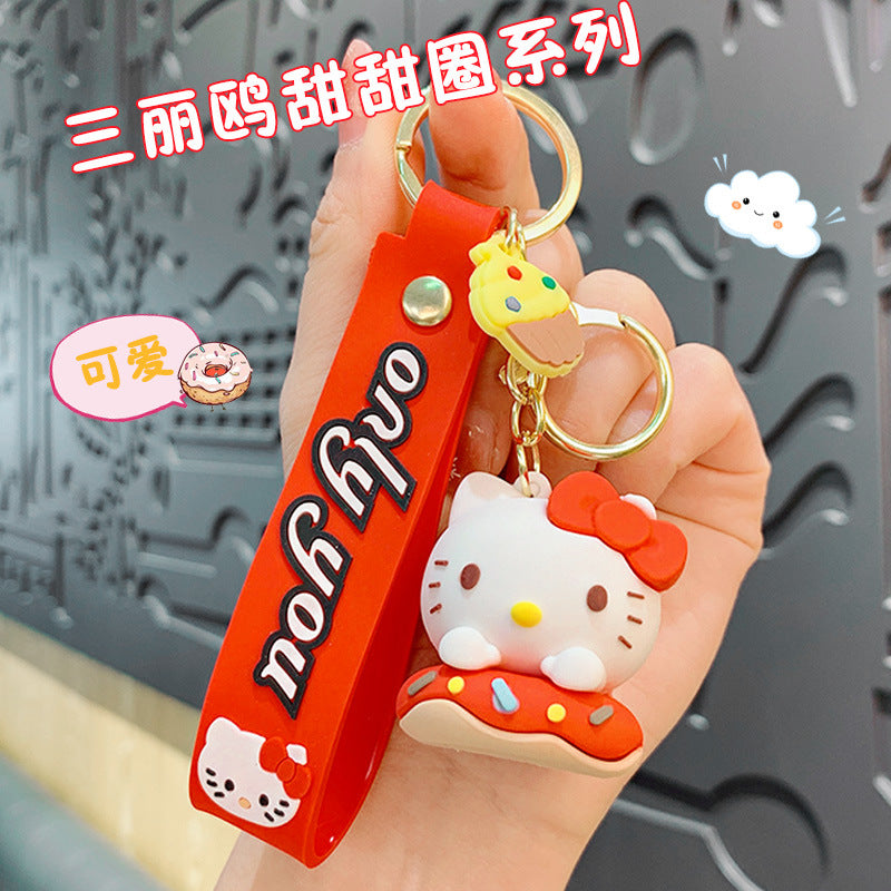 Creative Cartoon Sanrio Donut Keychain Cute Exquisite Big Ear Dog Doll Car Key Chain Accessories