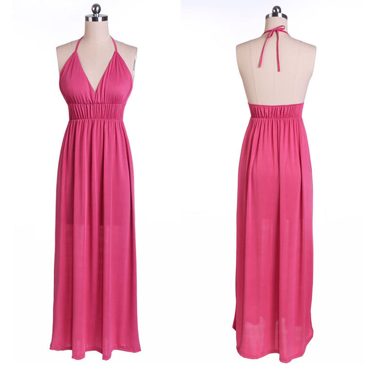 Sexy Deep V Sleeveless Dress High Waist Backless Long Dress