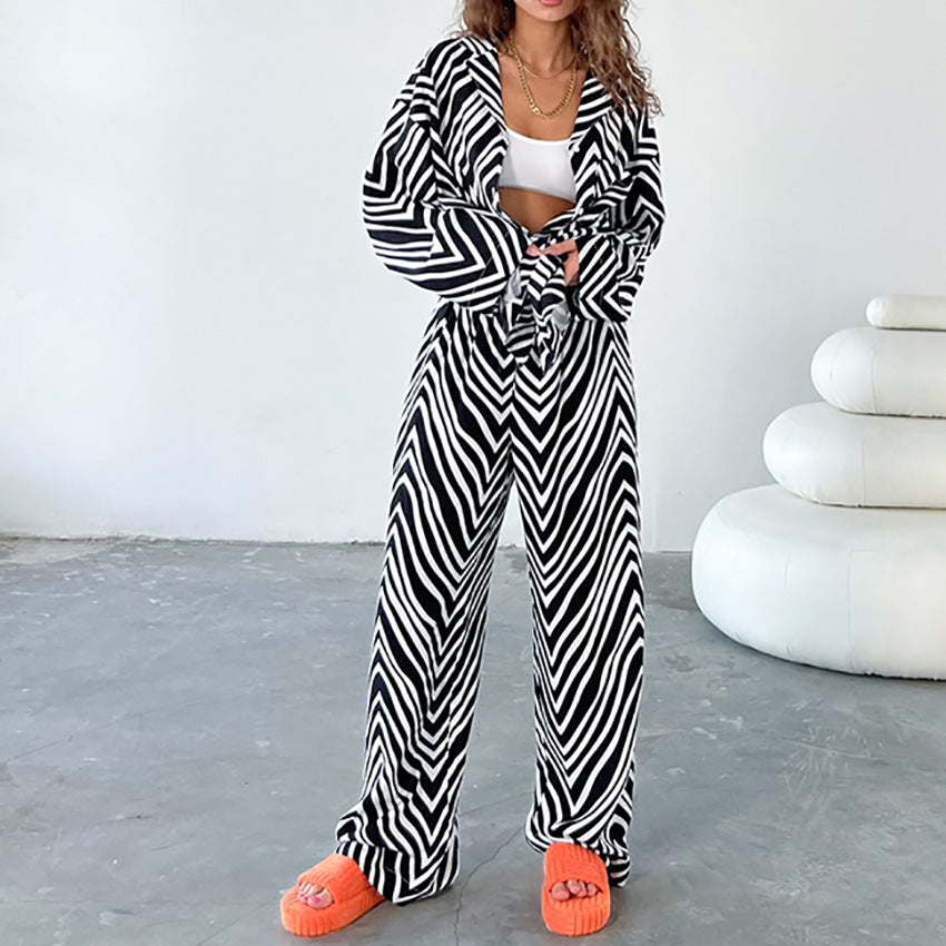 European and American Printed Zebra Print Suit Trousers Two-Piece Suit Fashion Trendy Shirt Street Casual