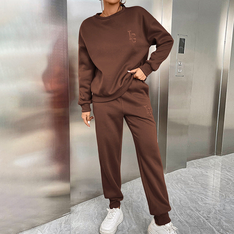 Casual round Neck Slim-Fit Solid Color Women's Basic Sweater Suit Autumn