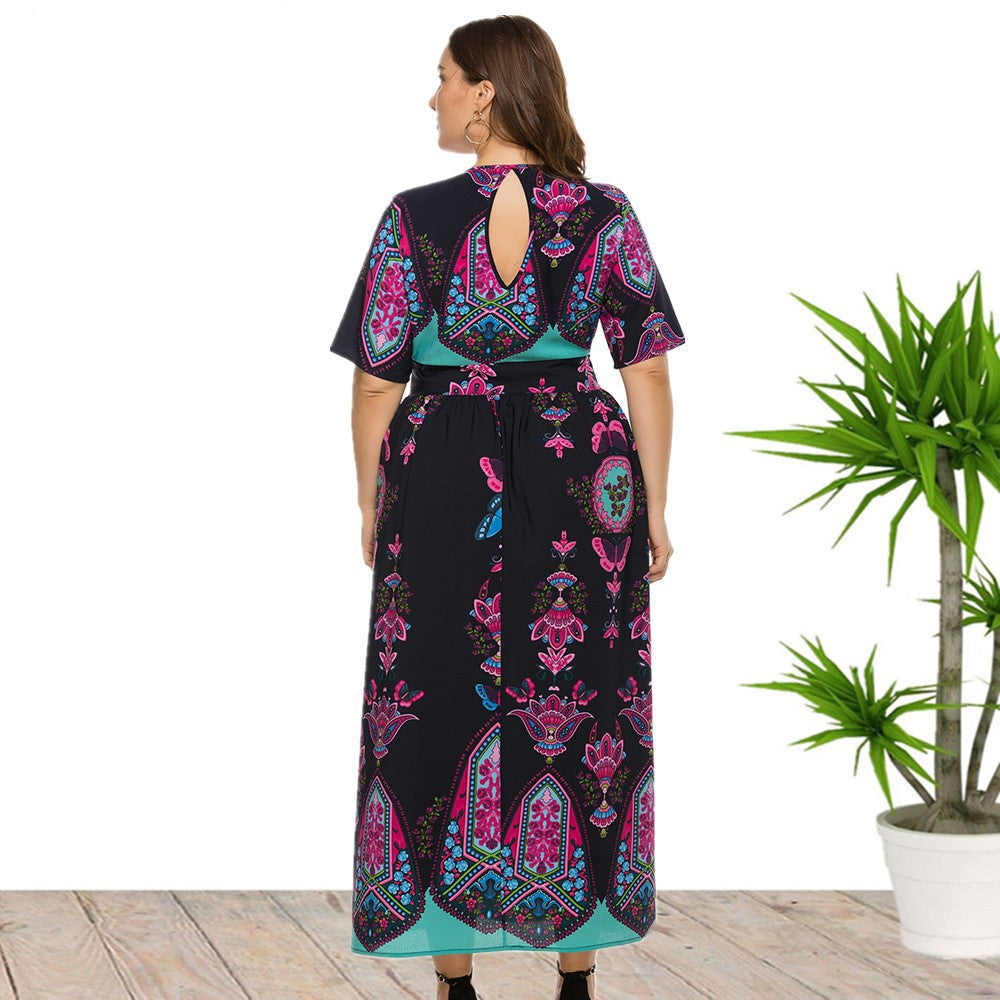 European and American plus Size Women's Clothes Dress Bohemia Printed Dress