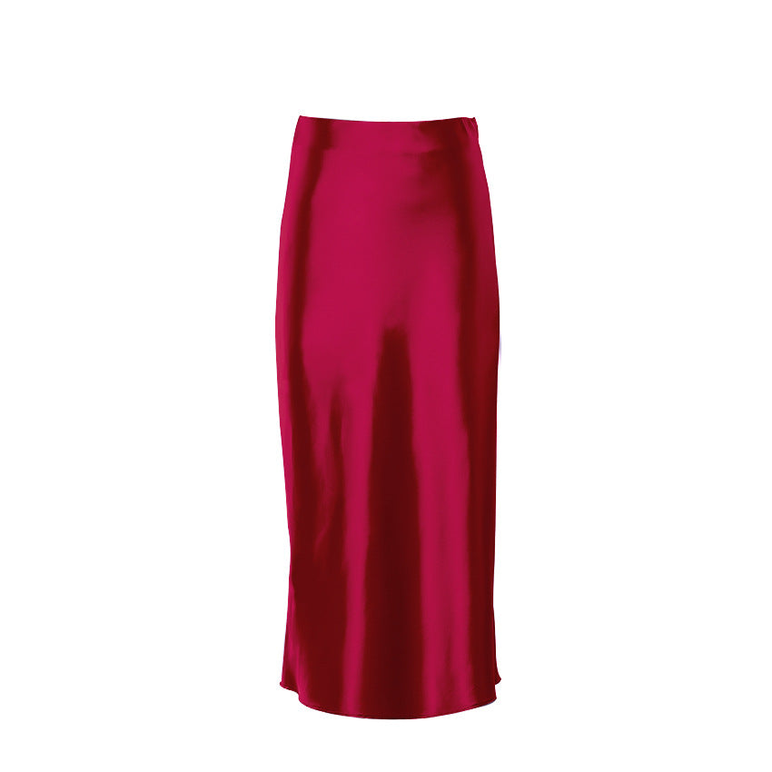 Long Skirt High Waist Satin Slim Fit Temperament Leisure Draping Sheath Satin Skirt for Women