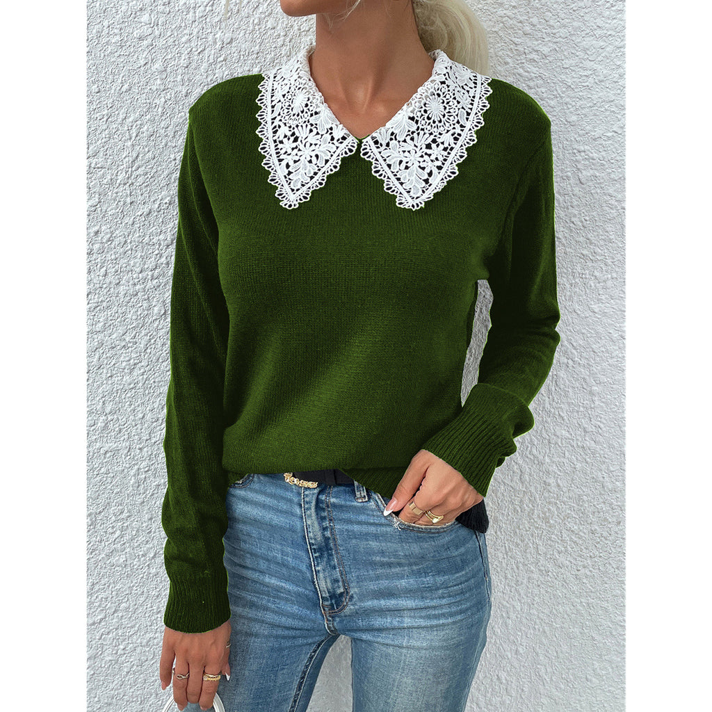 Autumn and Winter New Knitwear Lace Collar Colored Pullover Sweater