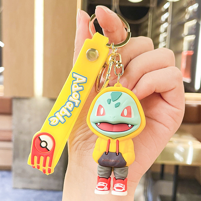 Cartoon Hooded Pikachu Keychain Cute Pendant Epoxy Three-Dimensional Doll Trendy Schoolbag Hanging Decoration Gift