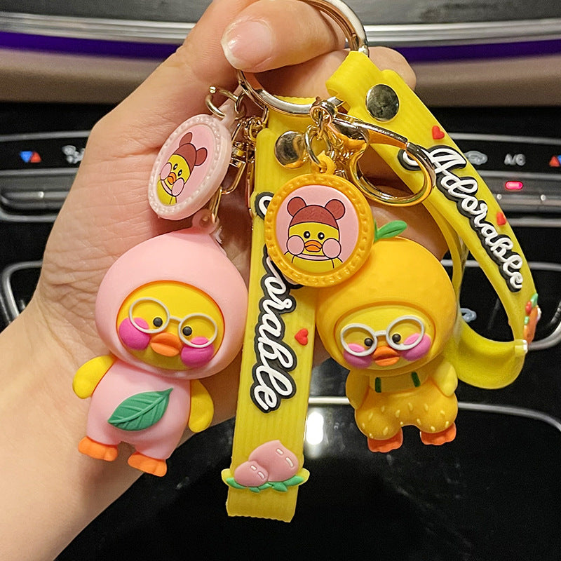 Creative Cartoon Epoxy Car Keychain Fruit Glasses Duck Cute Couple Bags Pendant