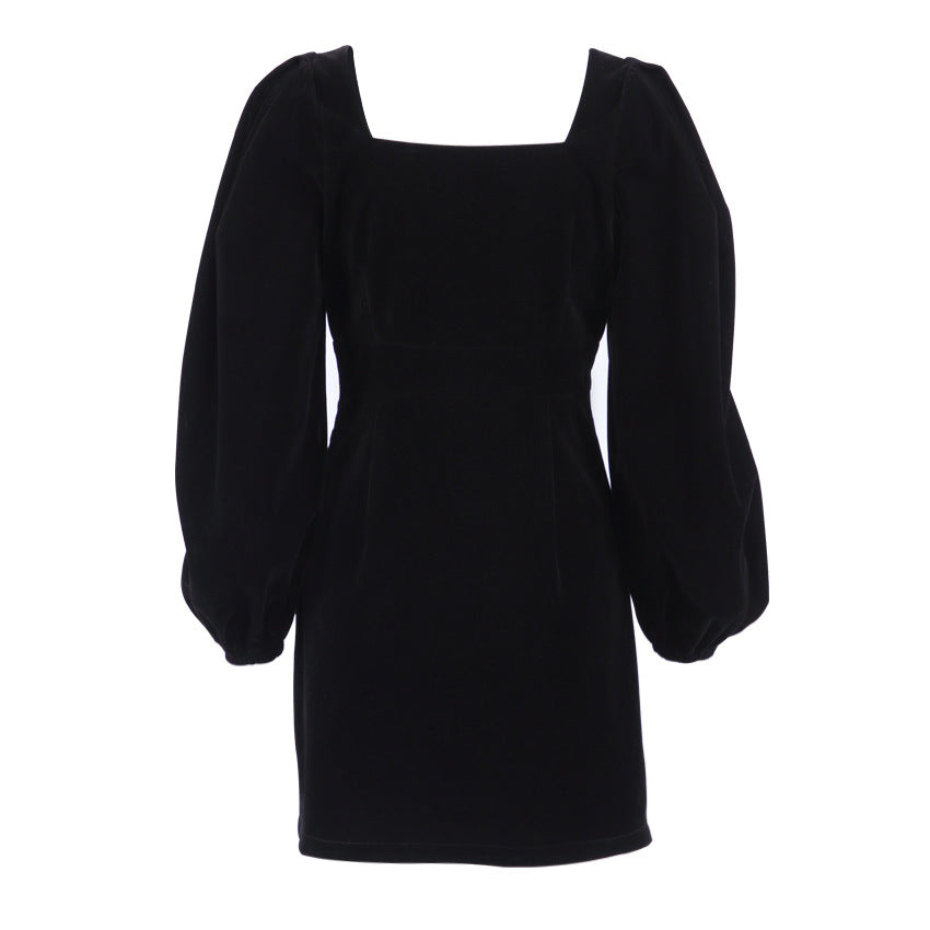 Pleuche Dress Autumn and Winter European and American Style Sexy Women's Wear Xiao Black Dress Slimming A- line Skirt Short Skirt