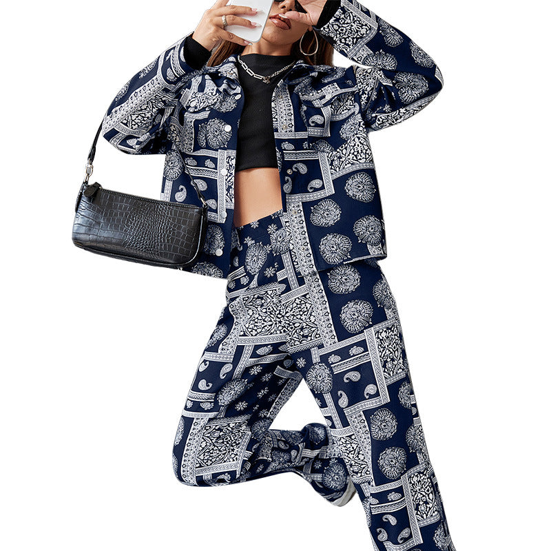 Fashion Printing Suit Coat & Trousers Two-Piece Set