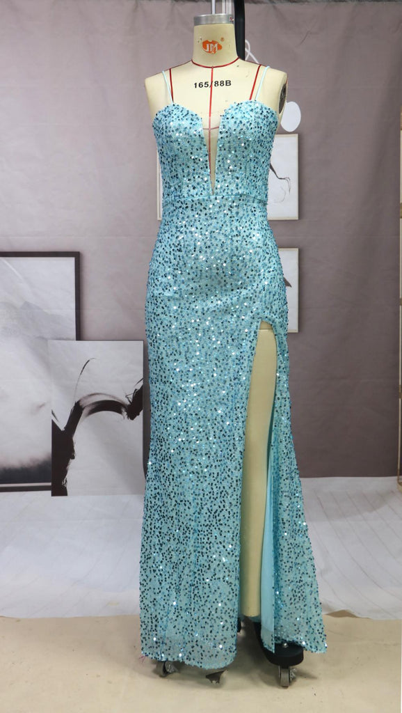 Colored Beads Split Sling Dress Host Banquet Evening Dress