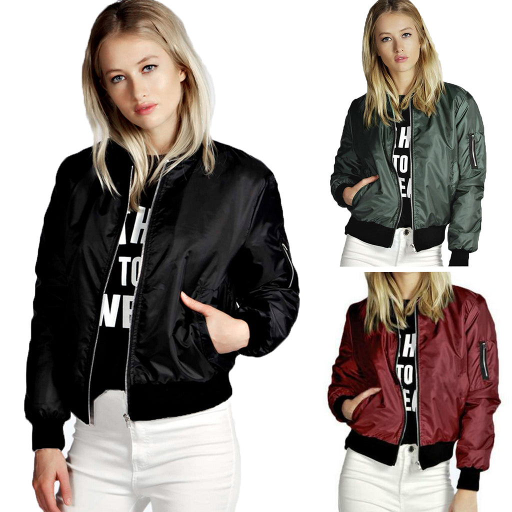 Fashion Zipped Stand Collar Jacket Casual Women's Coat