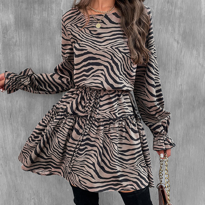 Zebra Print Women's Outer Wear Underwear Dress Autumn and Winter