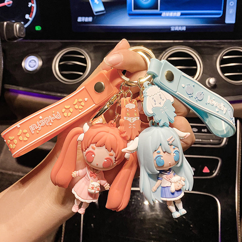 JK Cat Ear Girl Epoxy Keychain Cute Girlish Schoolbag Pendant Creative Cartoon Key Ring Pendants