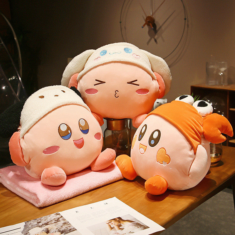 Creative Cartoon Kirby Three-in-One Doll Pillow and Blanket Anime Peripheral Secondary Plush Toy