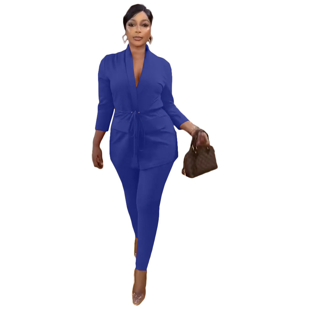 Women's Casual Suit Blazer Trousers Suit