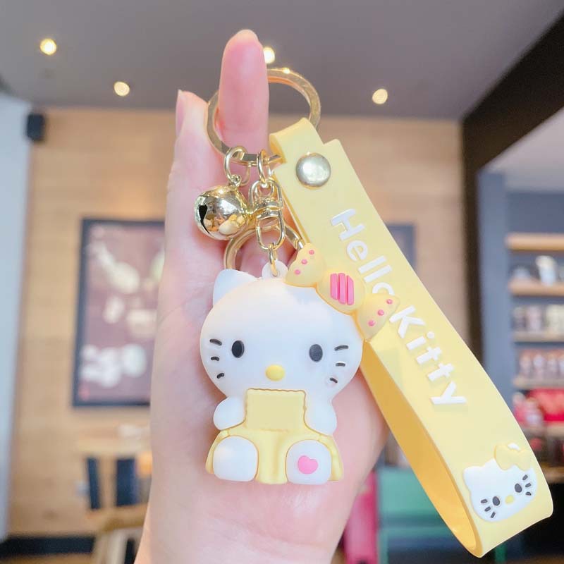 Cartoon Bow White Cat Keychain Cute Car Key Chain Handbag Pendant Creative Key Ring Hanging Ornament