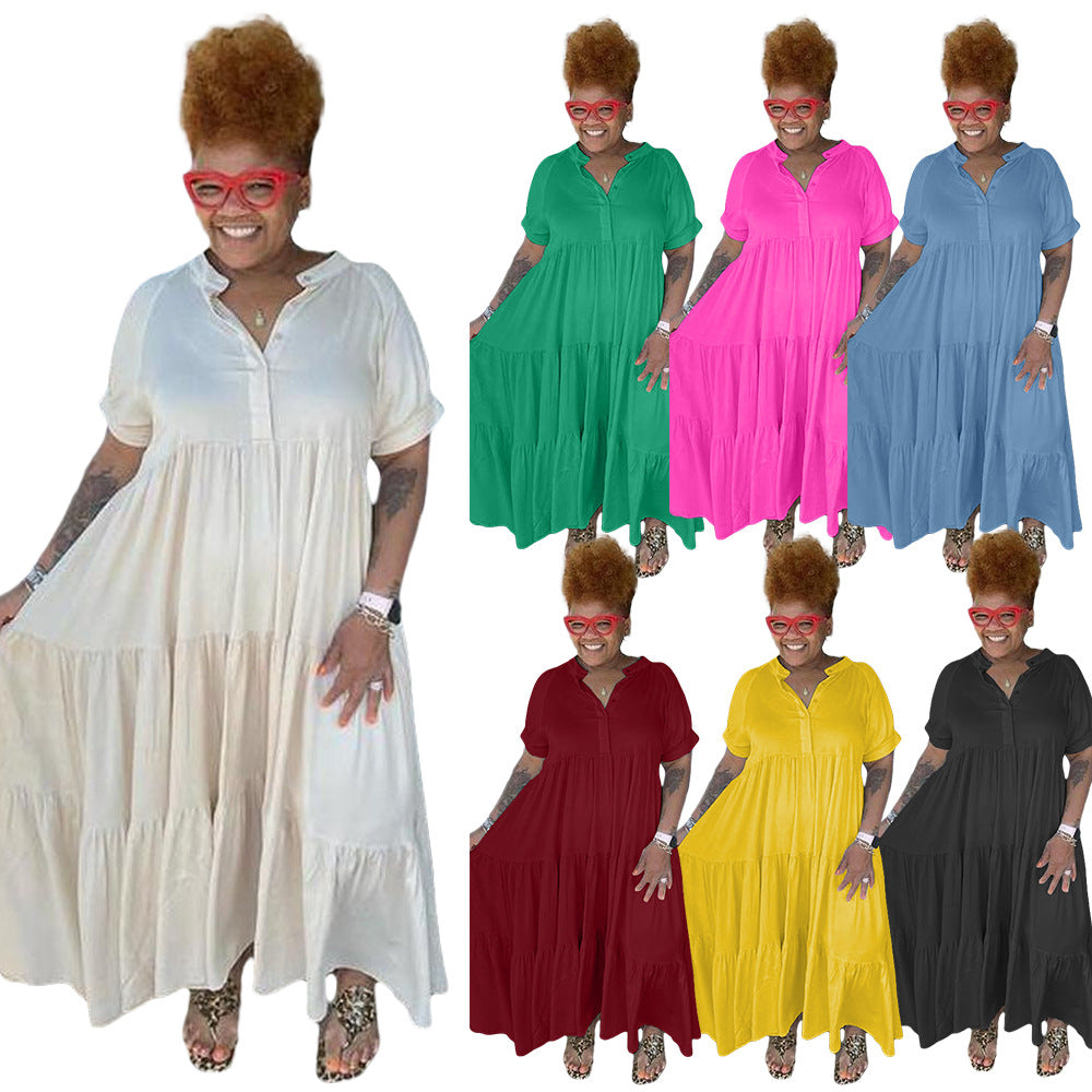 plus Size Women's Fashion Casual Button Lapel Dress