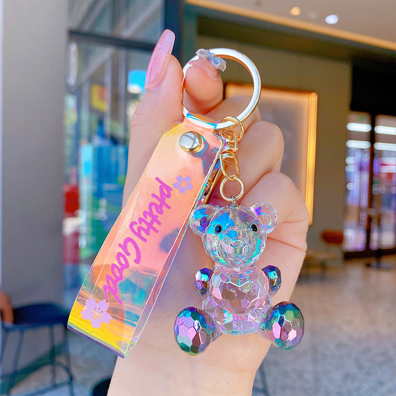 Creative Geometric Gradient Crystal Love Bear Keychain Cartoon Couple Little Bear Toy Bag Package Pendant Gift