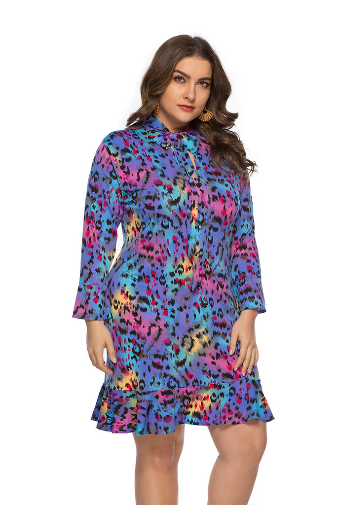 Women's V-neck Bow Leopard Dress