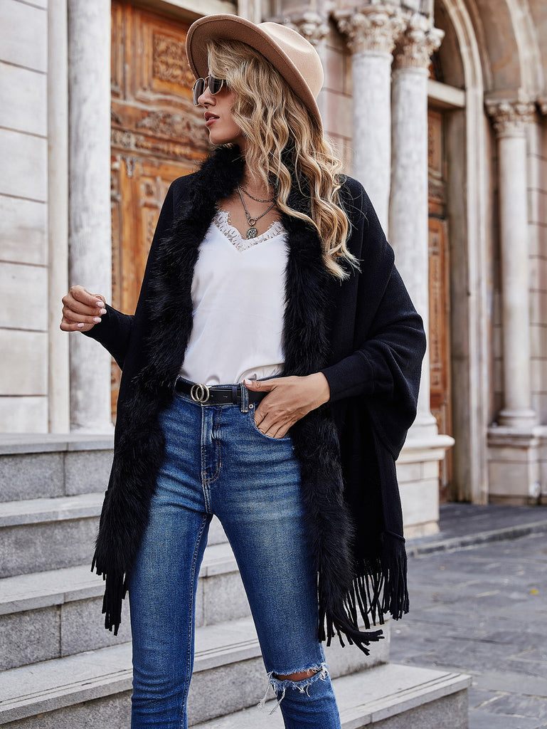 Autumn and Winter Fur Fur Collar Shawl Cardigan Sweater Coat