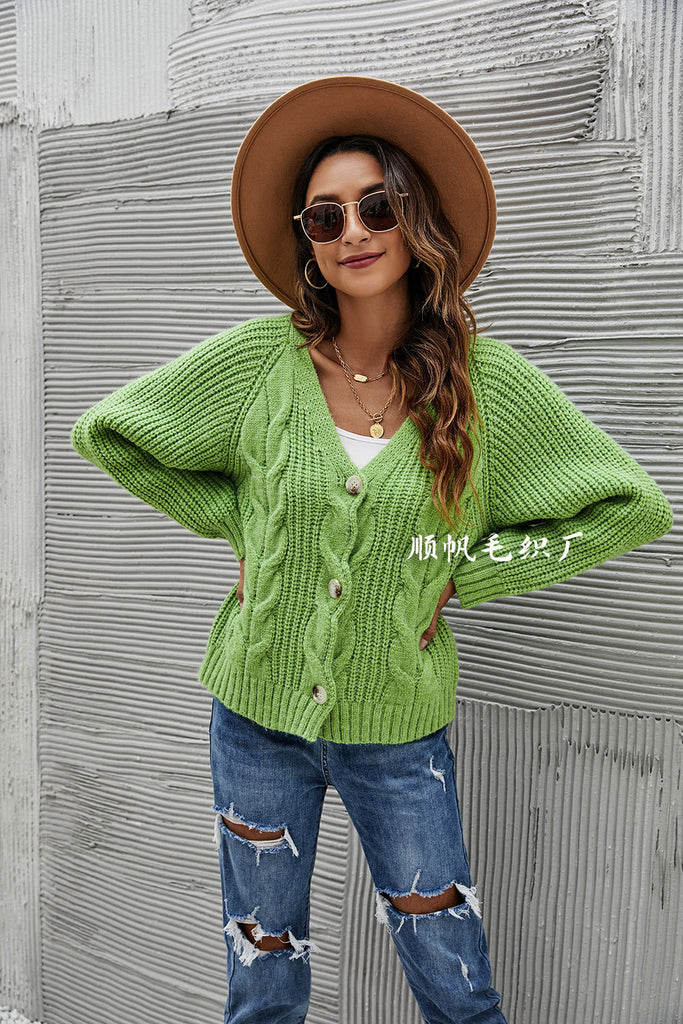 Women's Sweater Button Twist Decoration Oversized Knit V-neck Cardigan Coat
