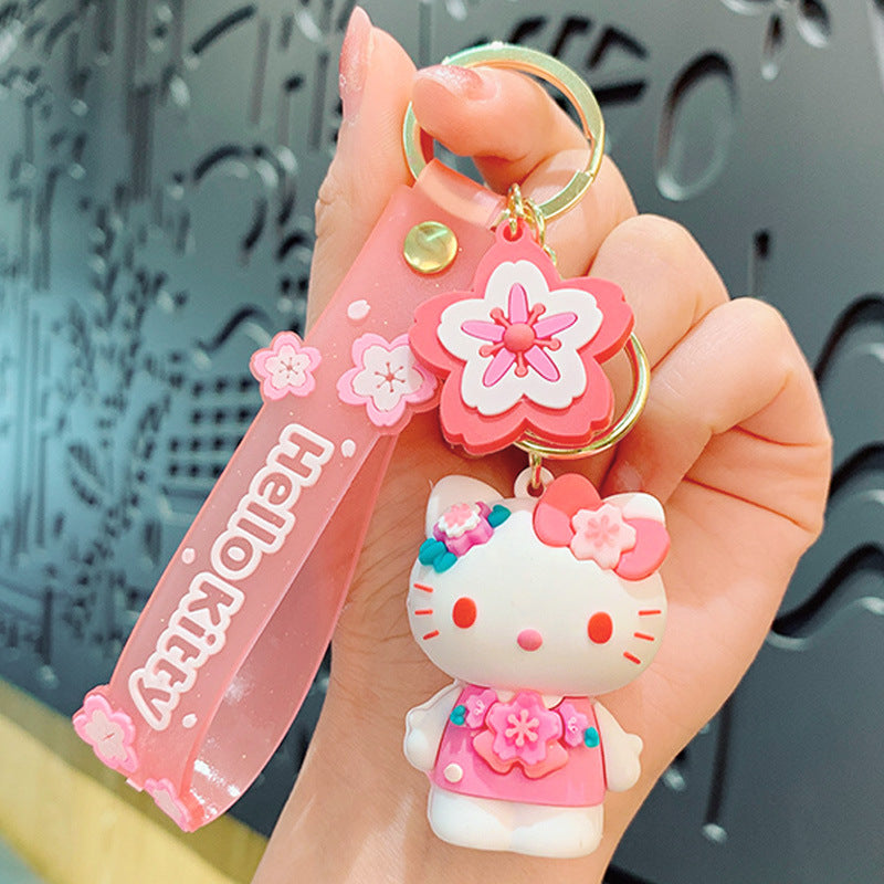 Creative Epoxy Sanrio Cherry Blossom Season Keychain Pendant Cute Cartoon Cars and Bags Accessories Small Gift