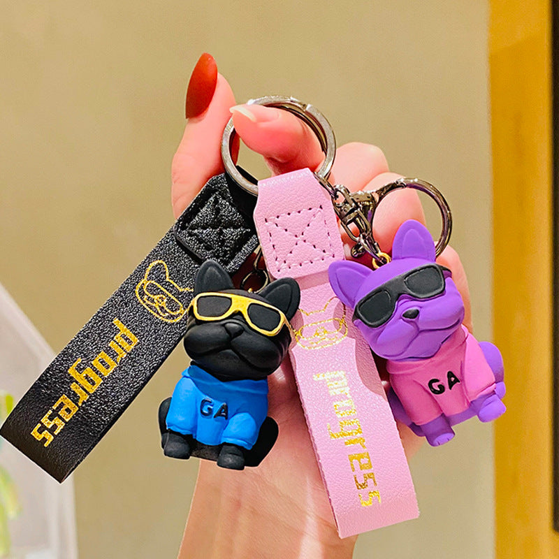 Cartoon Sunglasses Dog Doll Creative Car Keychain Schoolbag Pendant a Pair of Personalized Ins Internet Celebrity Small Gifts