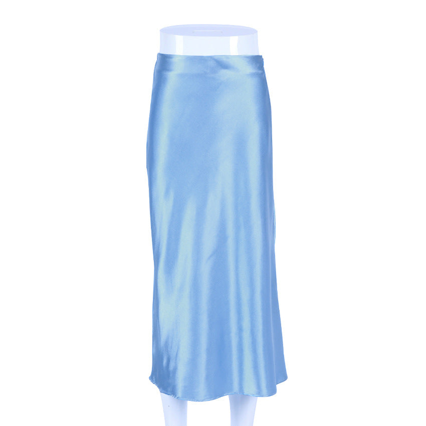 Long Skirt High Waist Satin Slim Fit Temperament Leisure Draping Sheath Satin Skirt for Women