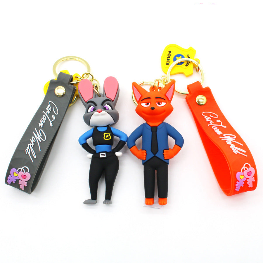 Zootopia Anime Keychain Nick Wilde the Red Fox Judy Hopps Cotton Tail Rabbit Key Chain